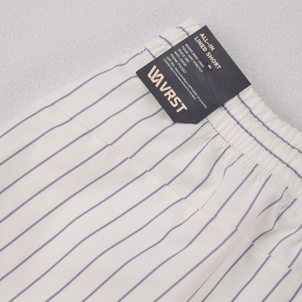 VRST Mens 7 Inch All-In Lined Short Pure White Pinstripe Small NWT